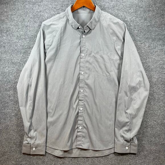 Lululemon Button Down Shirt Men's Large Gray Striped Business Formal Lightweight - Picture 1 of 12